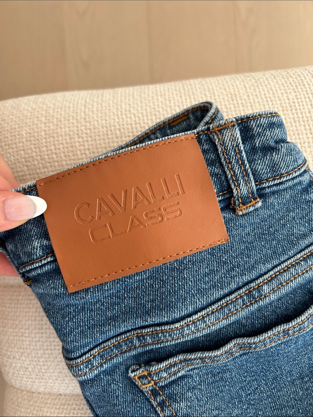Cavalli Class Dark Blue Skinny Jeans with Leather Patch